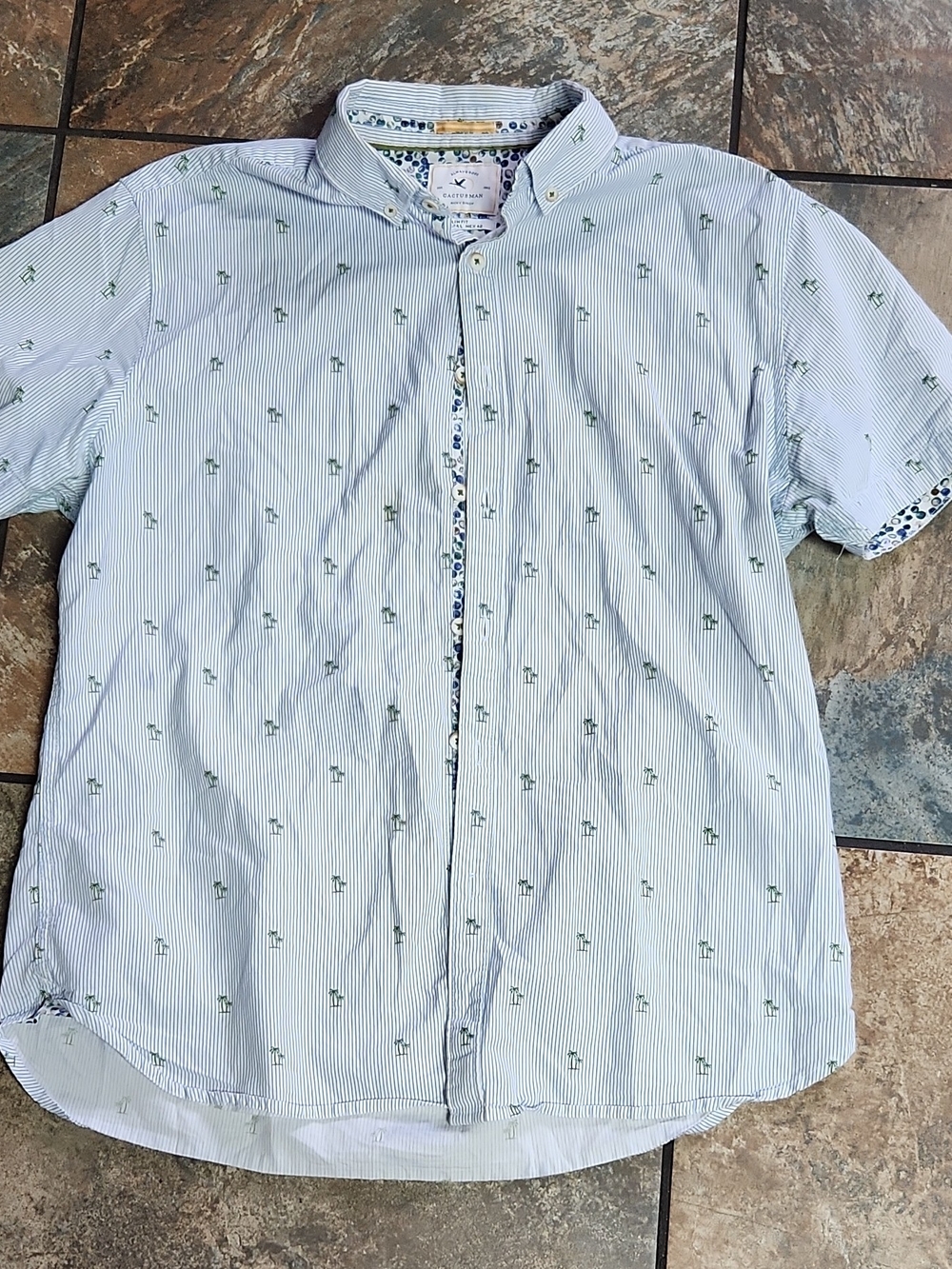 Always Cactusman Blue and Green Dotted Lined Shirt